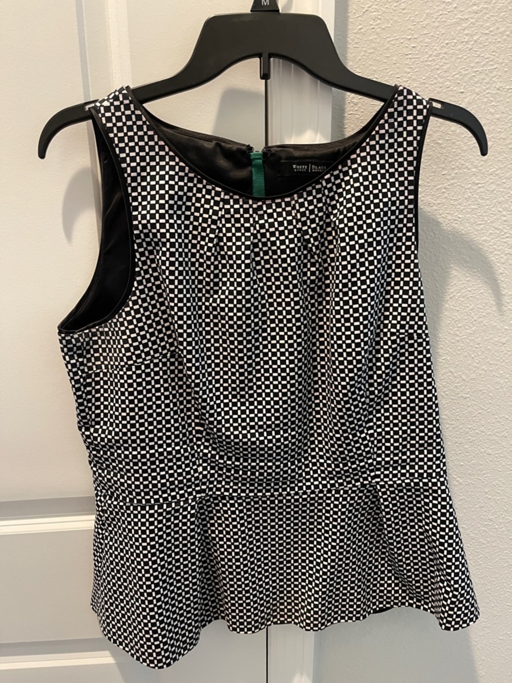 White House Black Market Black & White Check Peplum Top